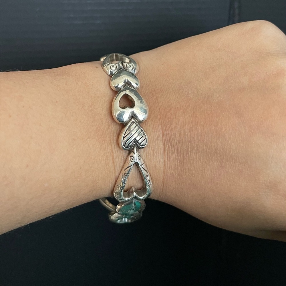 Brighton Silver-Tone Heart Link Bracelet with Turquoise Accent